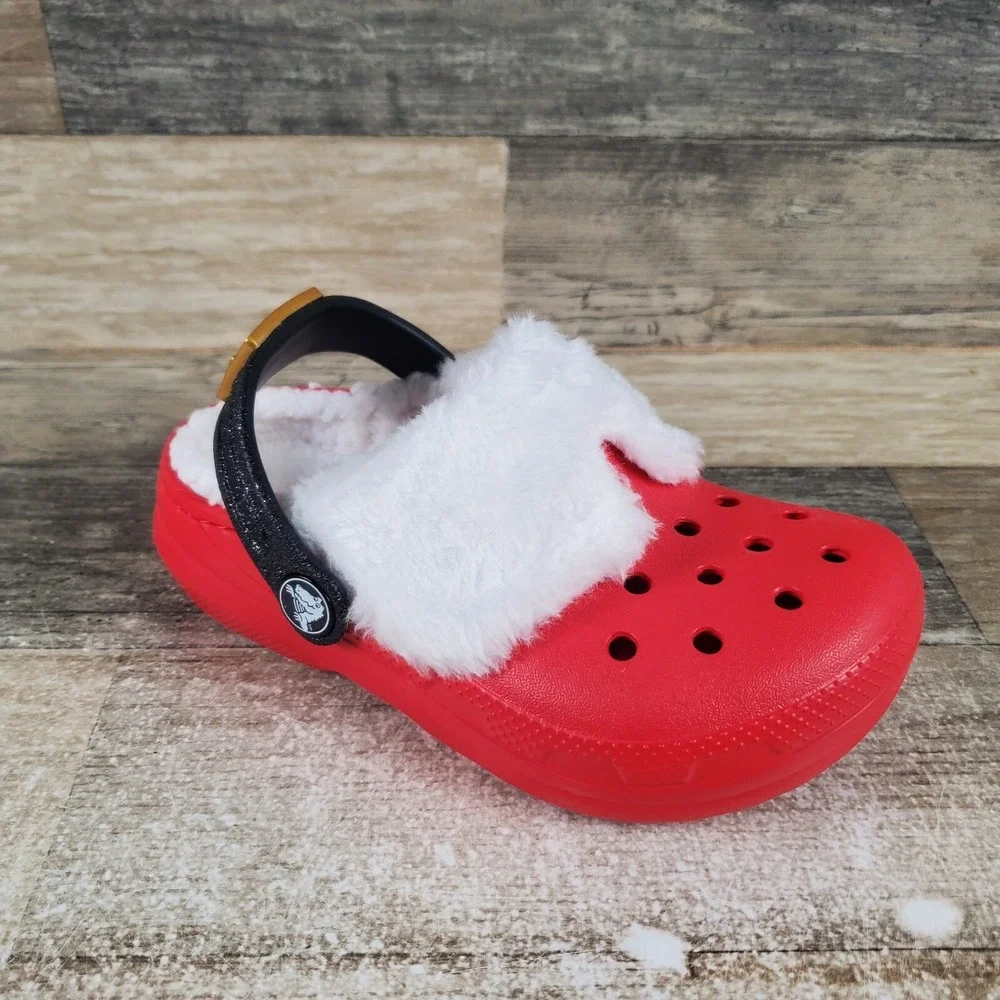 Crocs Classic Lined Santa Kids Clog 10 C10 Red Round Toe Slip-On Slingback Shoe